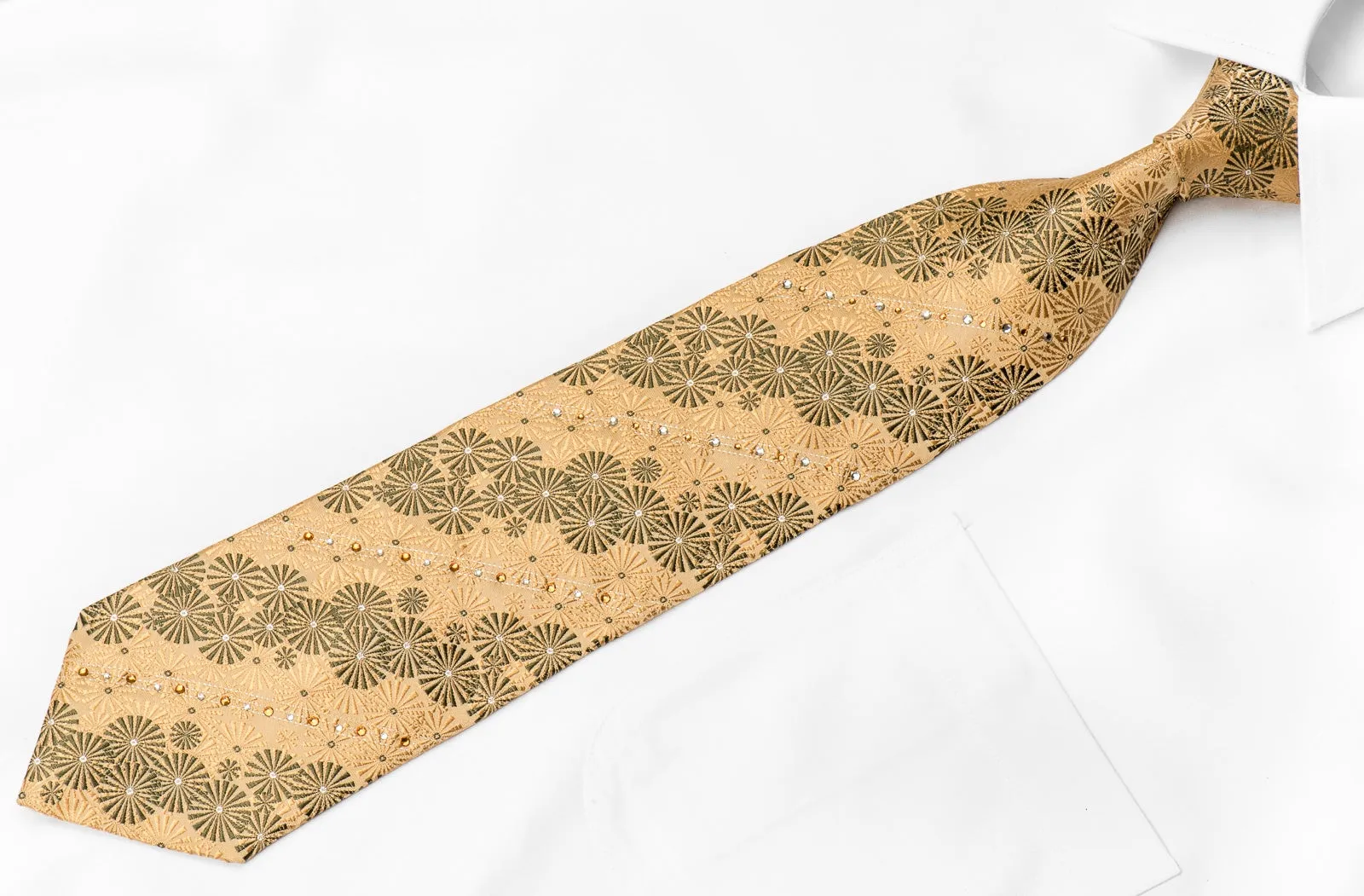 Louis Quatorze Men's Swarovski Crystal Silk Tie Geometric On Gold With Sparkles