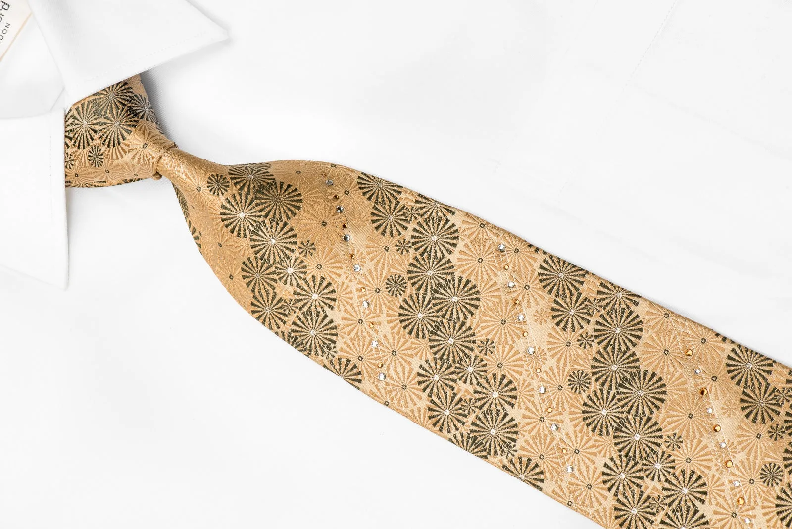 Louis Quatorze Men's Swarovski Crystal Silk Tie Geometric On Gold With Sparkles