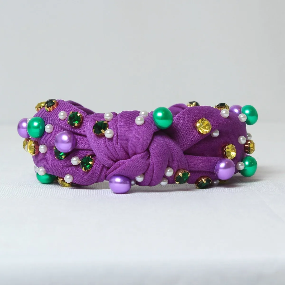 Mardi Gras Pearl Embellished Knotted Headband