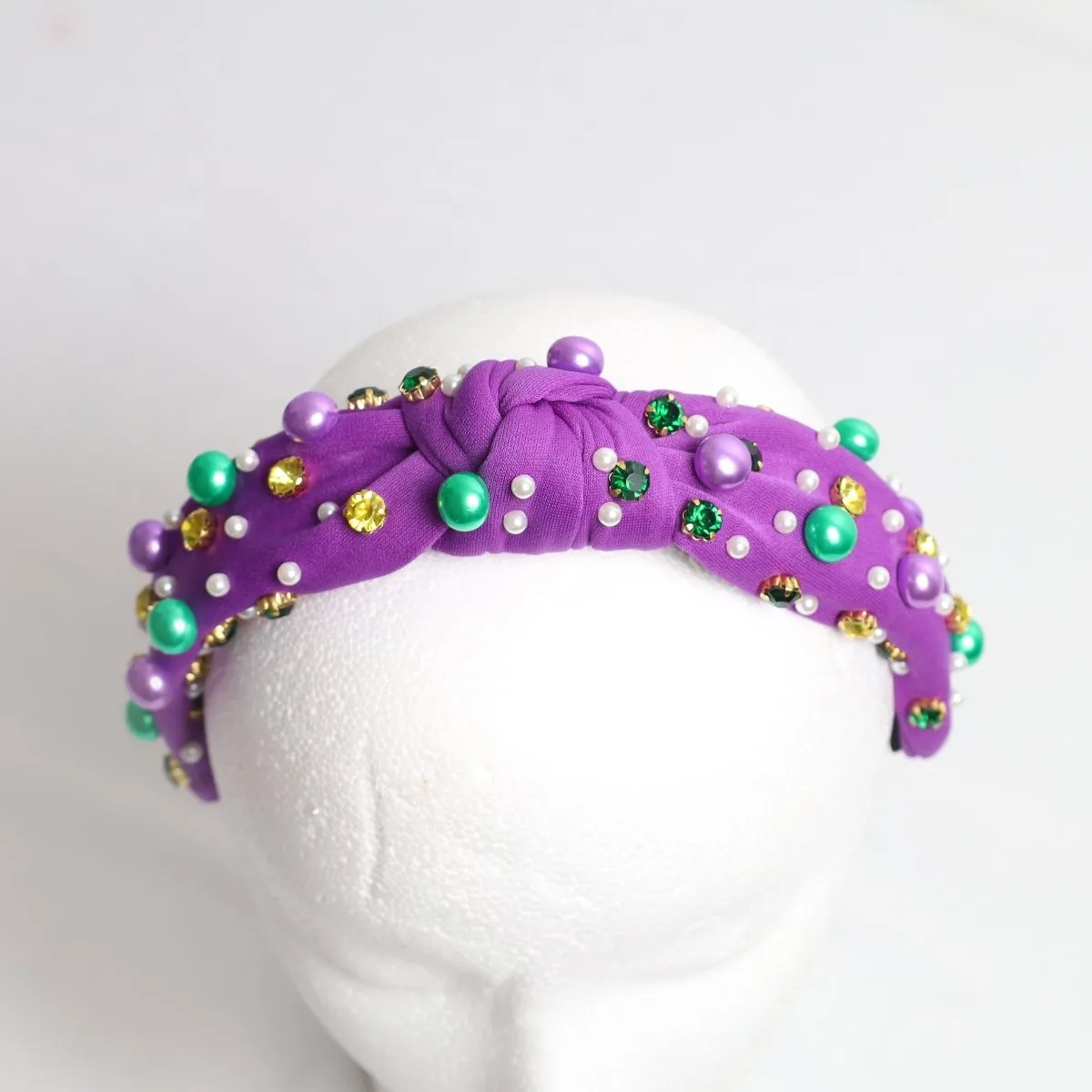 Mardi Gras Pearl Embellished Knotted Headband