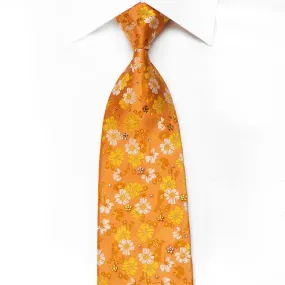 Mila Schon Mens Crystal Silk Necktie Floral On Orange With Silver Sparkles