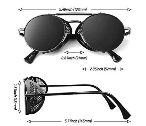 MSUNXPRO™ Polarized Steampunk Sunglasses - Retro Round Side Shield Metal Goggles