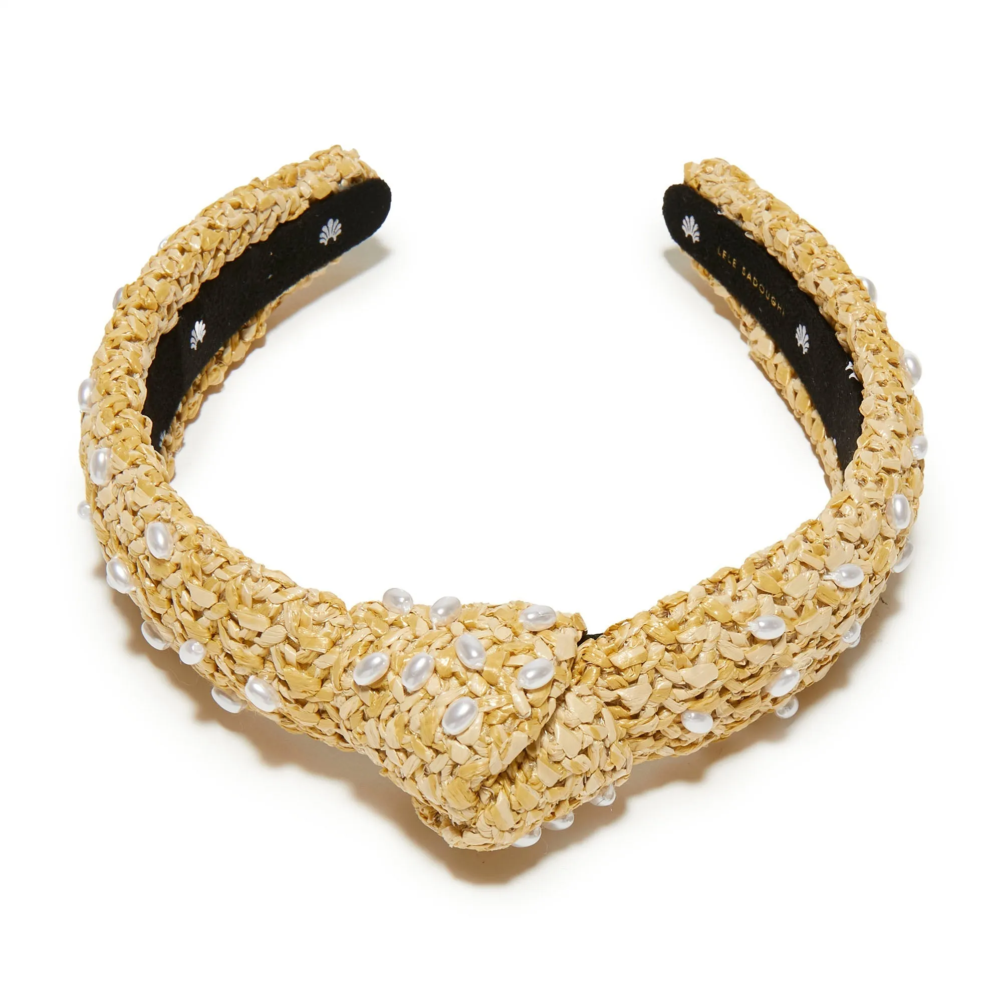 NATURAL PEARL EMBELLISHED RAFFIA SLIM KNOTTED HEADBAND