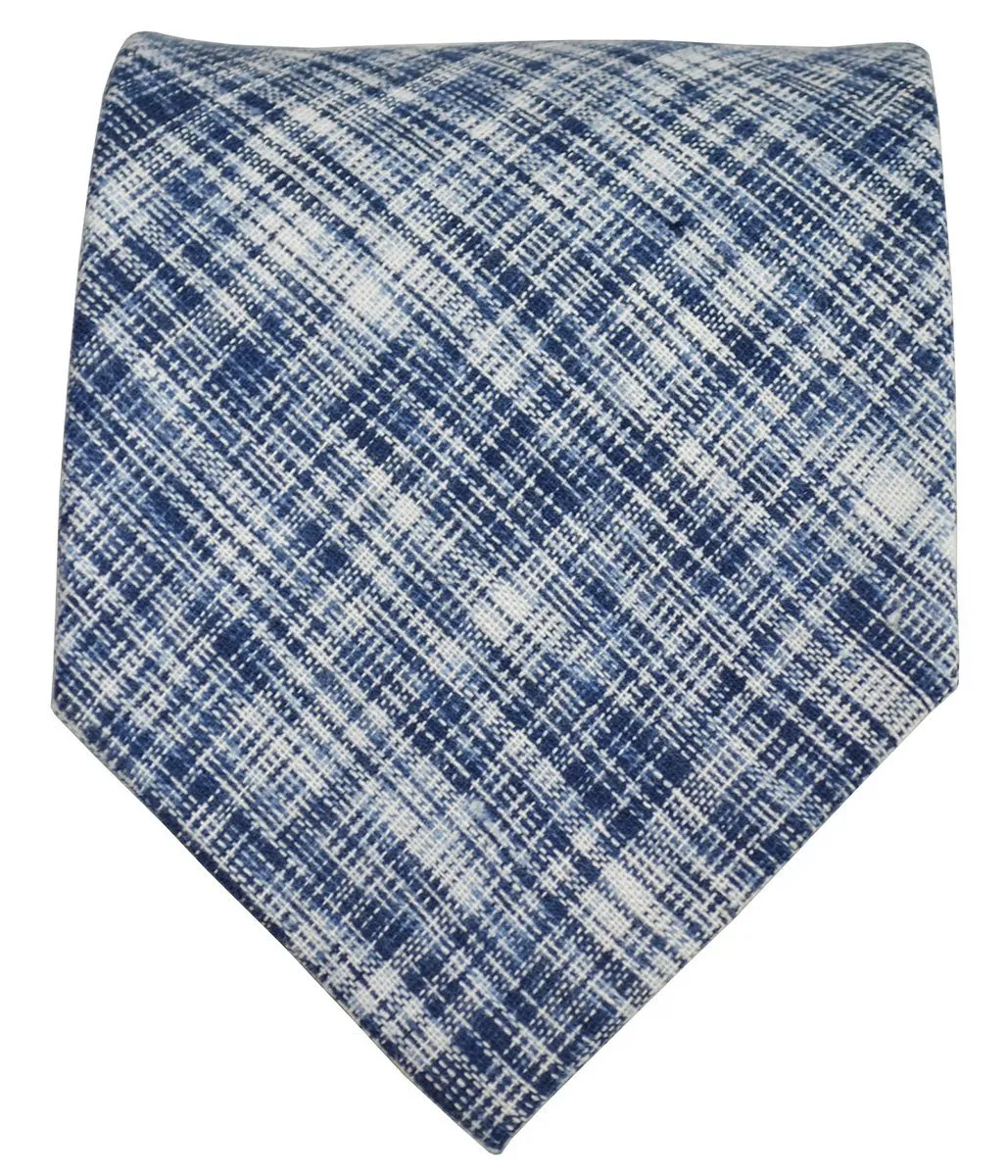 Navy Patterned Cotton/Linen Blend Necktie