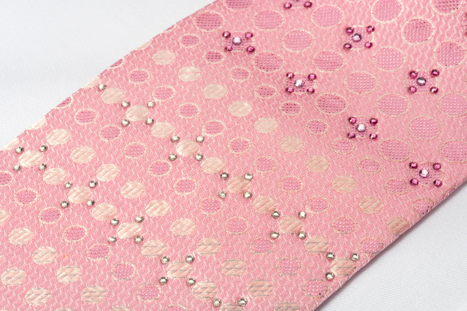 Nina Ricci Rhinestone Silk Necktie Silver Dots On Pink With Pink Sparkles