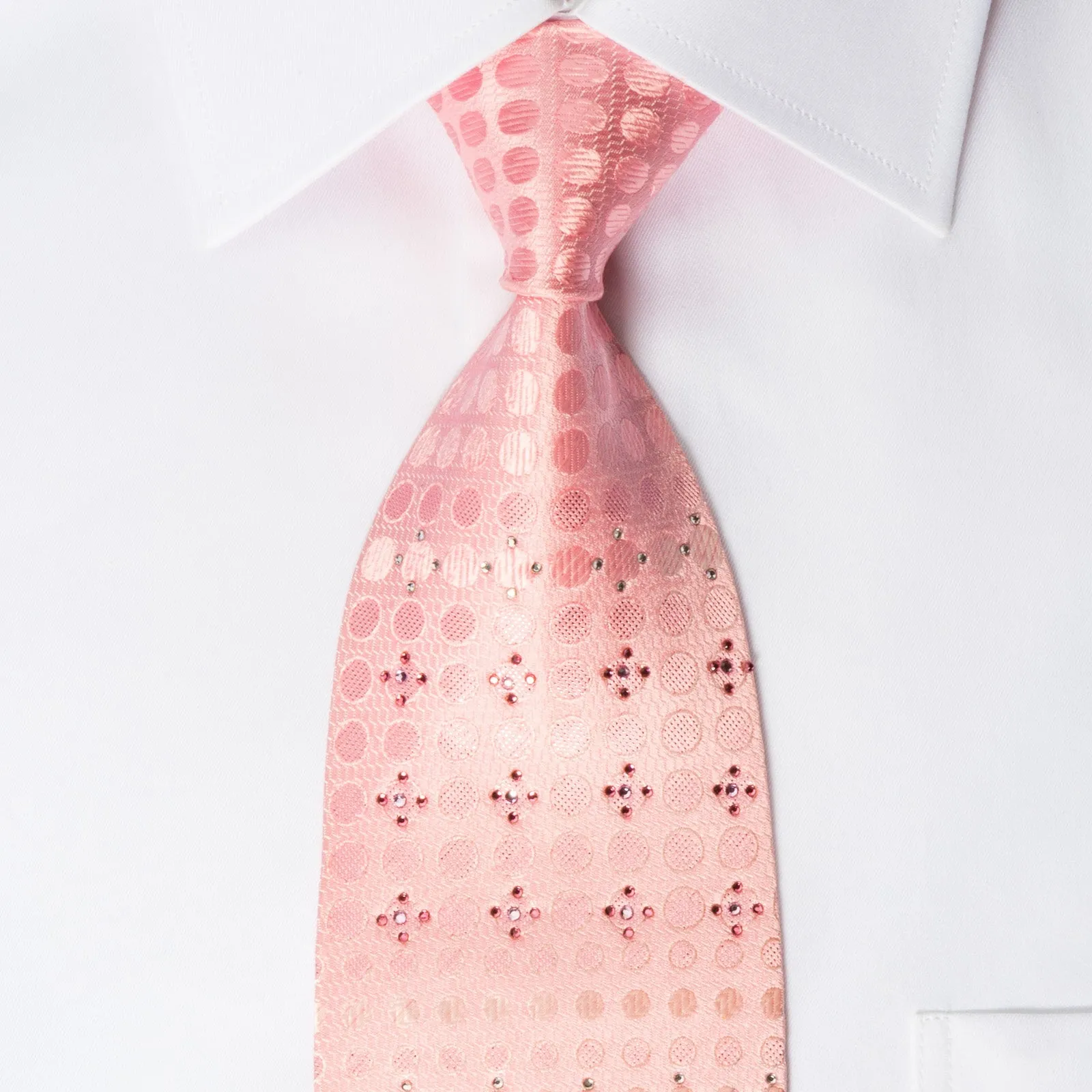 Nina Ricci Rhinestone Silk Necktie Silver Dots On Pink With Pink Sparkles