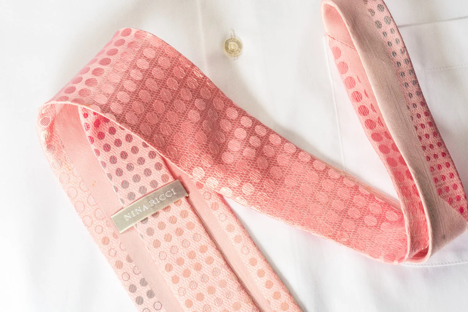 Nina Ricci Rhinestone Silk Necktie Silver Dots On Pink With Pink Sparkles