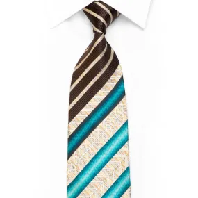 Nina Ricci Rhinestone Silk Necktie Teal Brown Striped With Sparkles