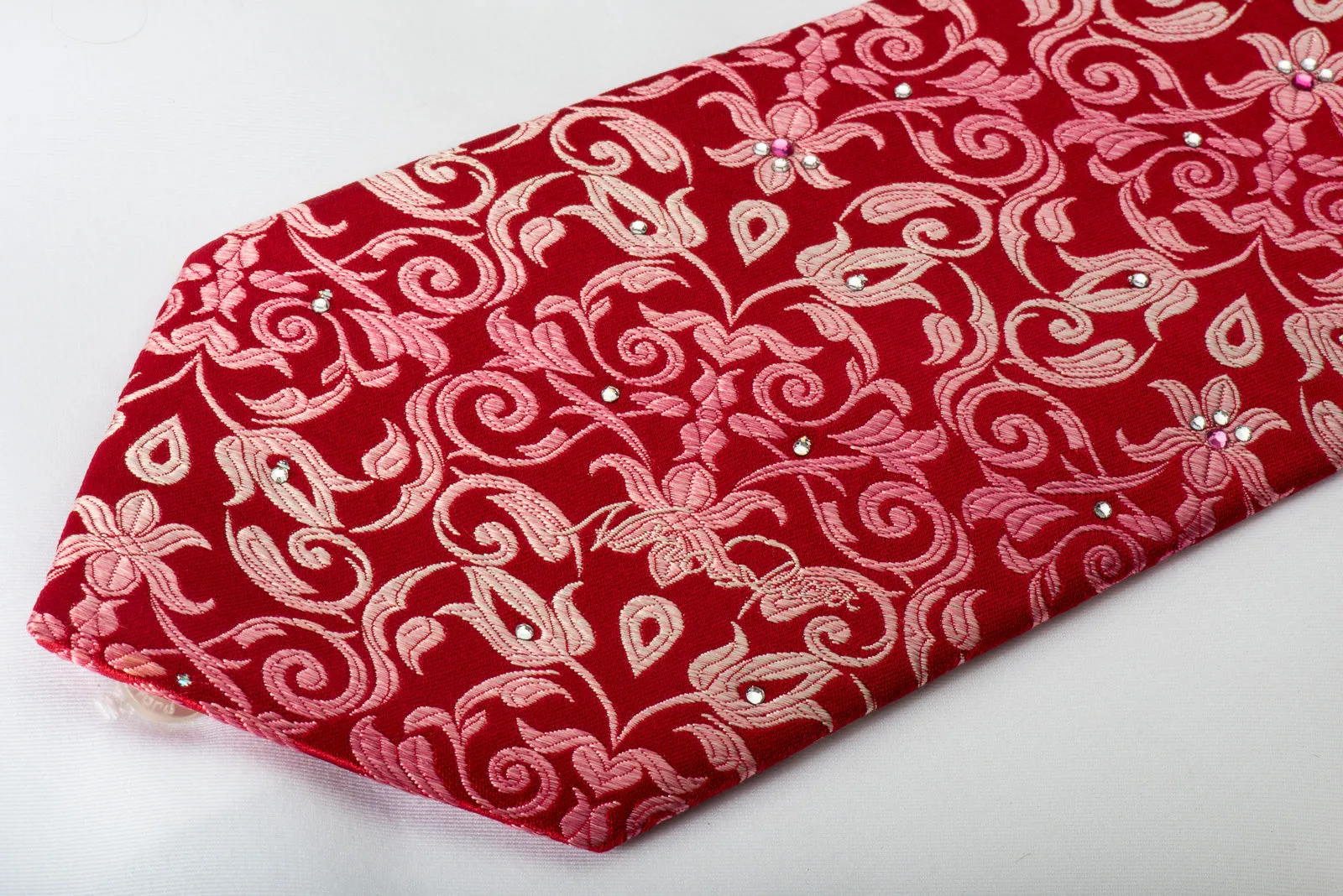 Nina Ricci Silk Necktie Anthemion On Red Design With Rhinestones