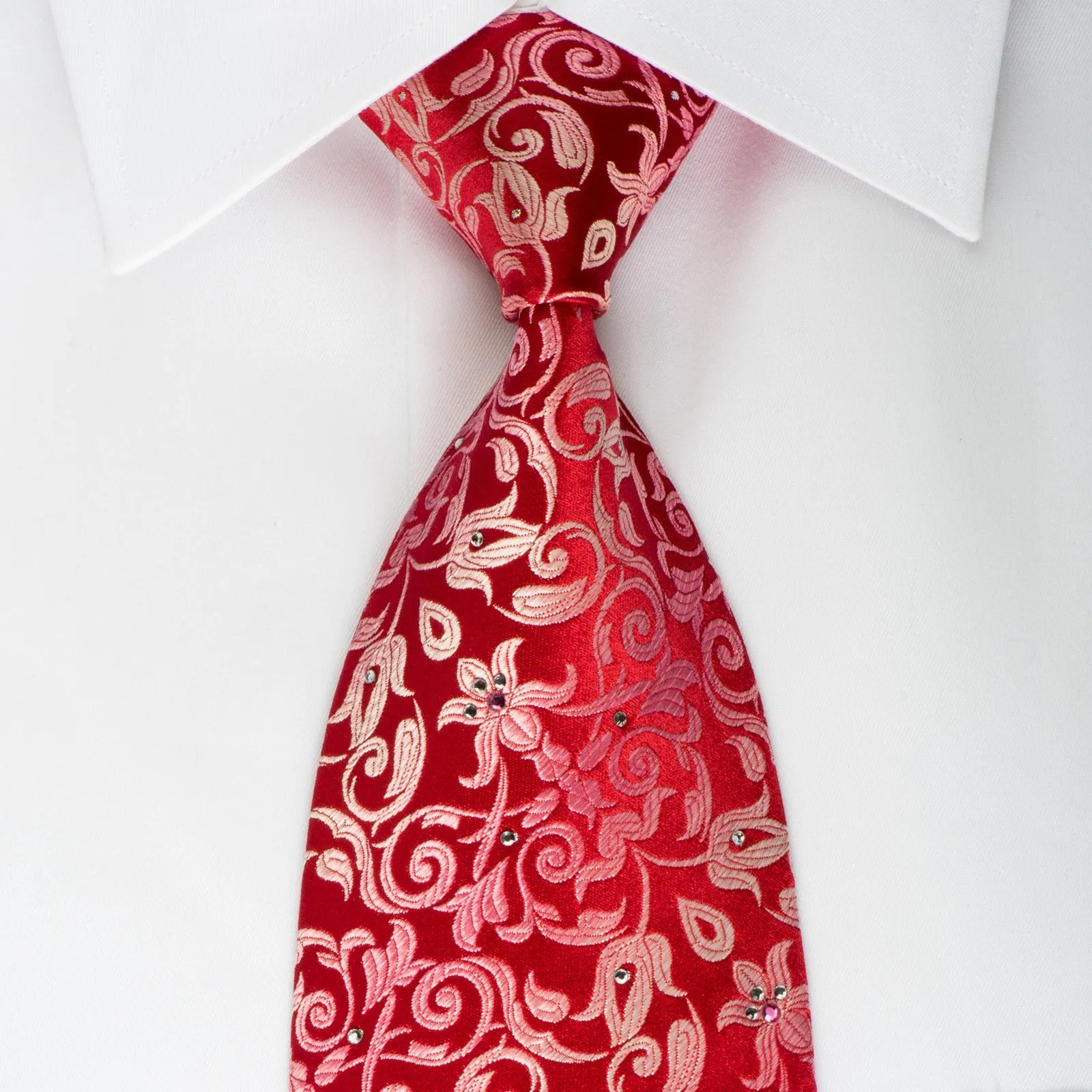 Nina Ricci Silk Necktie Anthemion On Red Design With Rhinestones