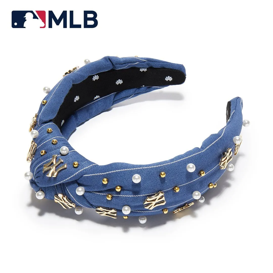 NY YANKEES LELE SADOUGHI / MLB NAVY EMBELLISHED KNOTTED HEADBAND