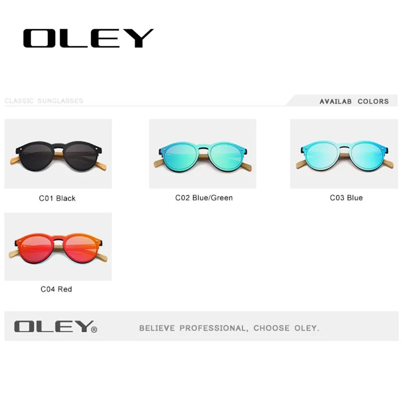 Oley Women's Round Bamboo Leg Color Film Sunglasses Z0479