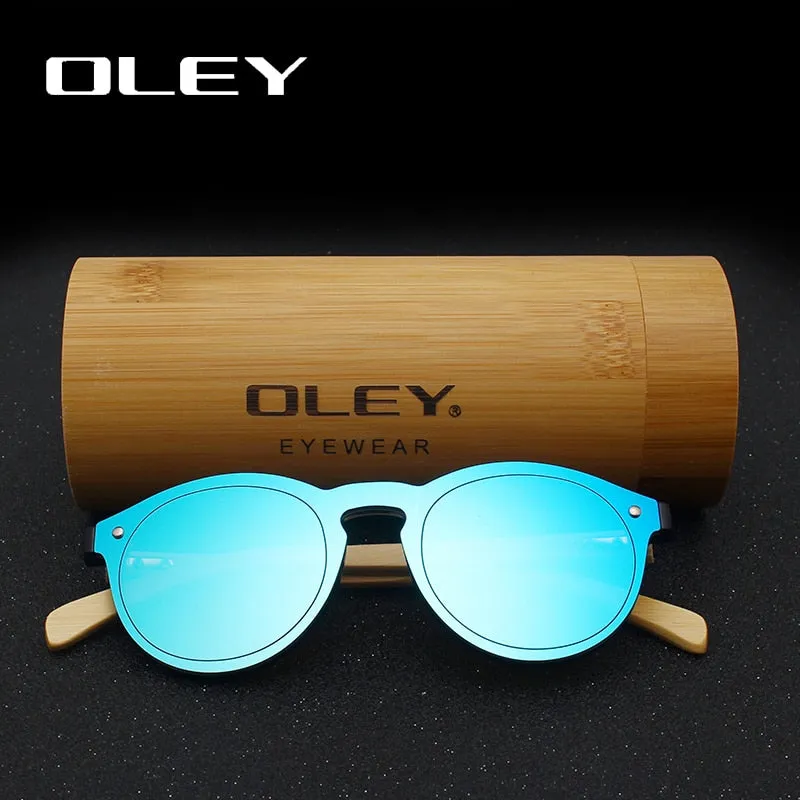 Oley Women's Round Bamboo Leg Color Film Sunglasses Z0479