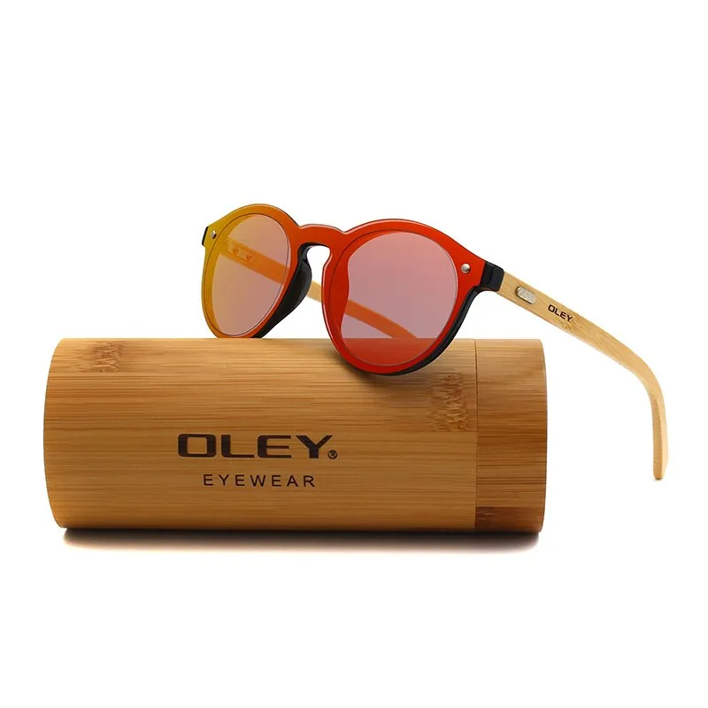 Oley Women's Round Bamboo Leg Color Film Sunglasses Z0479