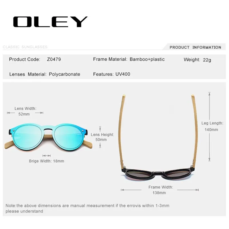 Oley Women's Round Bamboo Leg Color Film Sunglasses Z0479