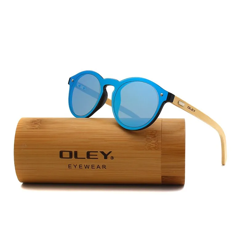 Oley Women's Round Bamboo Leg Color Film Sunglasses Z0479