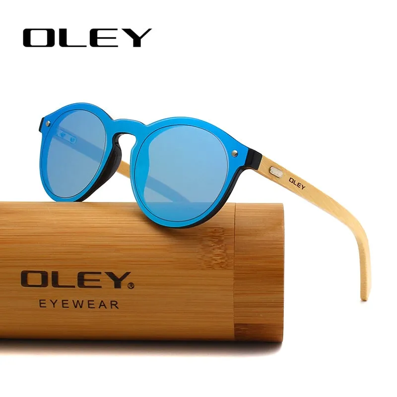 Oley Women's Round Bamboo Leg Color Film Sunglasses Z0479