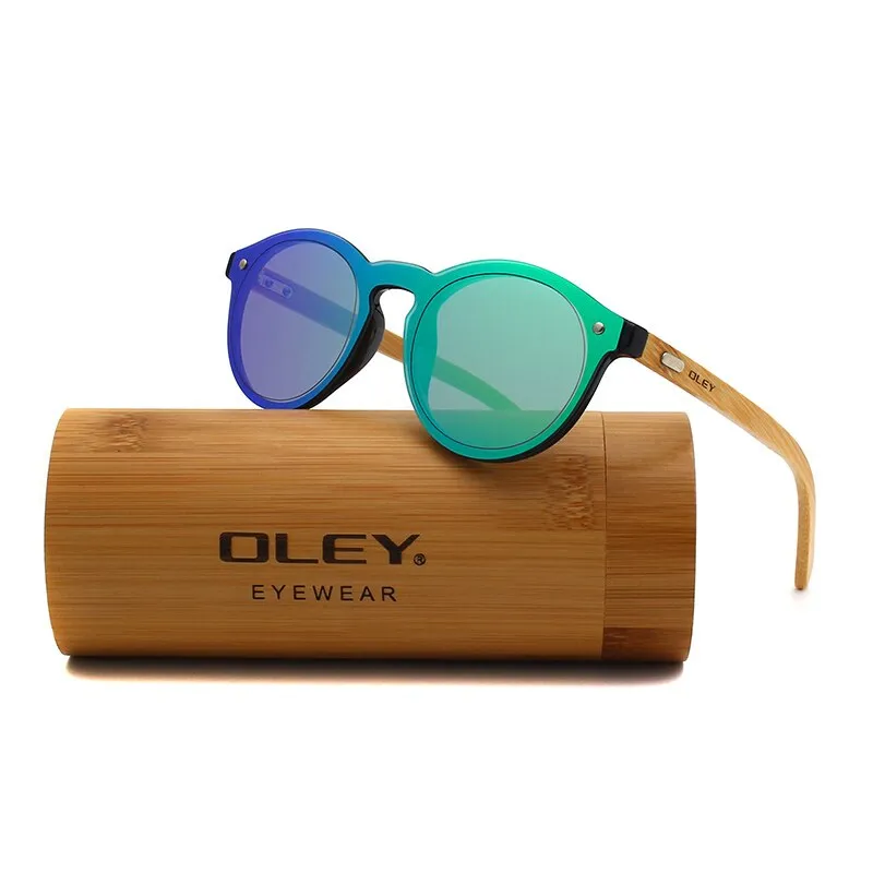 Oley Women's Round Bamboo Leg Color Film Sunglasses Z0479