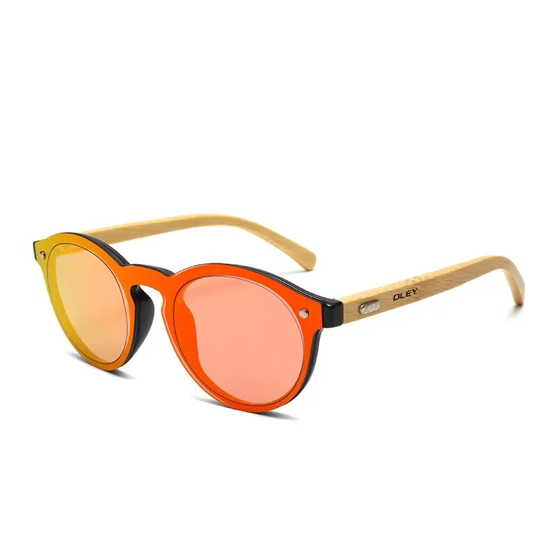 Oley Women's Round Bamboo Leg Color Film Sunglasses Z0479