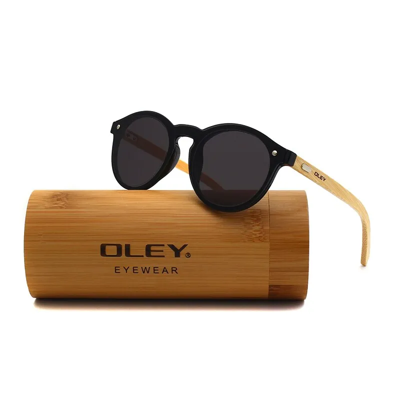 Oley Women's Round Bamboo Leg Color Film Sunglasses Z0479