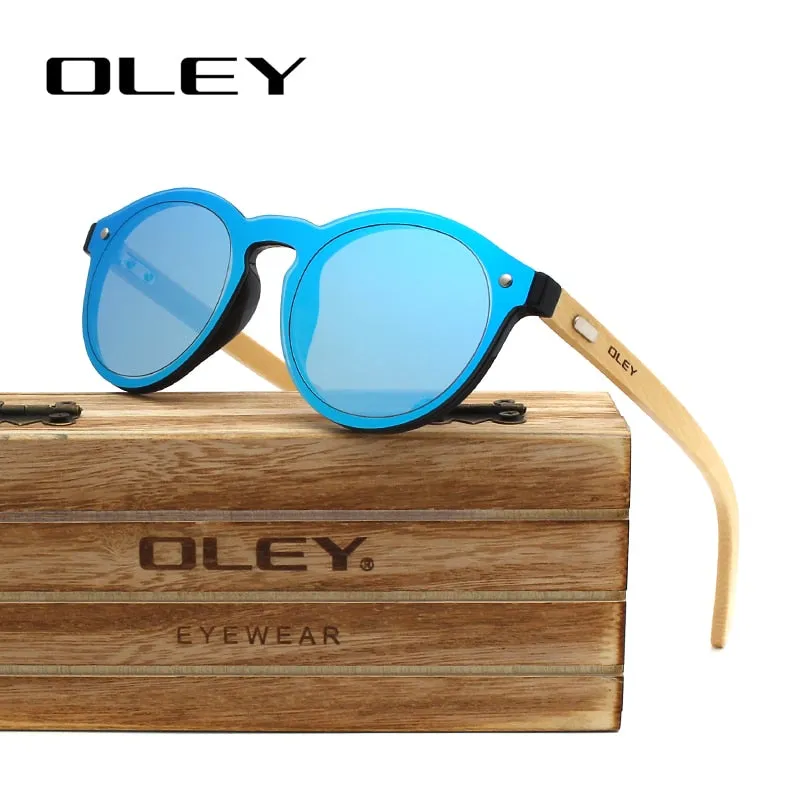 Oley Women's Round Bamboo Leg Color Film Sunglasses Z0479