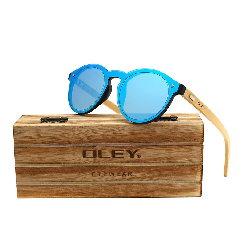 Oley Women's Round Bamboo Leg Color Film Sunglasses Z0479