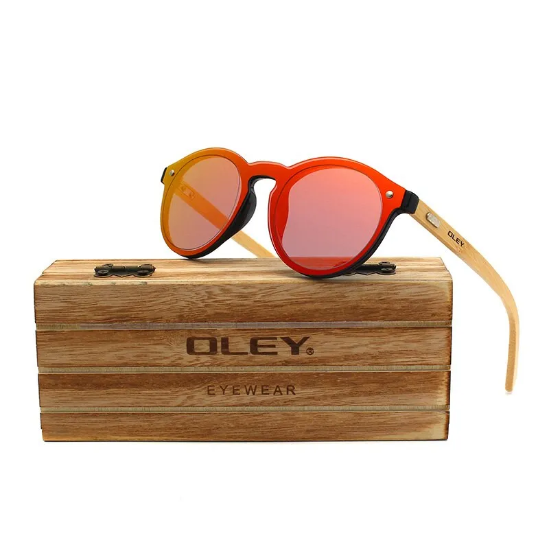 Oley Women's Round Bamboo Leg Color Film Sunglasses Z0479