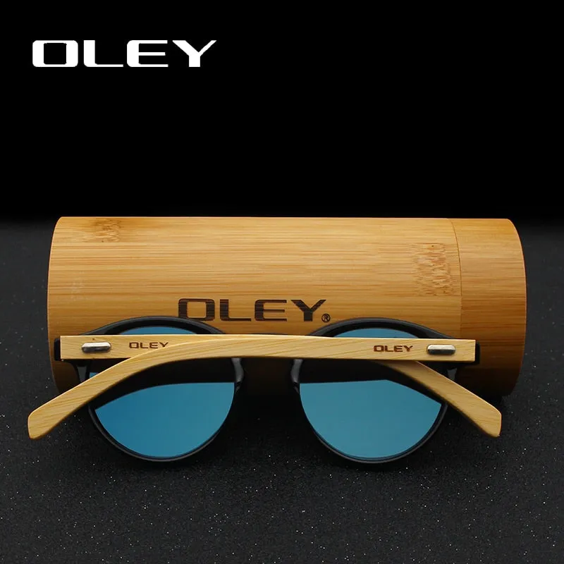 Oley Women's Round Bamboo Leg Color Film Sunglasses Z0479