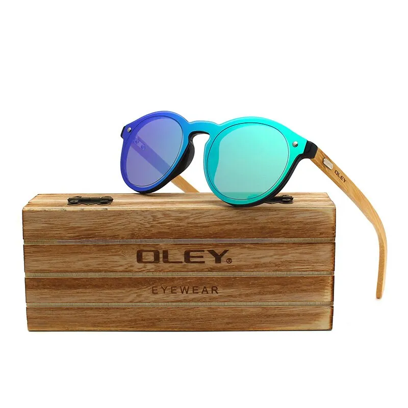 Oley Women's Round Bamboo Leg Color Film Sunglasses Z0479