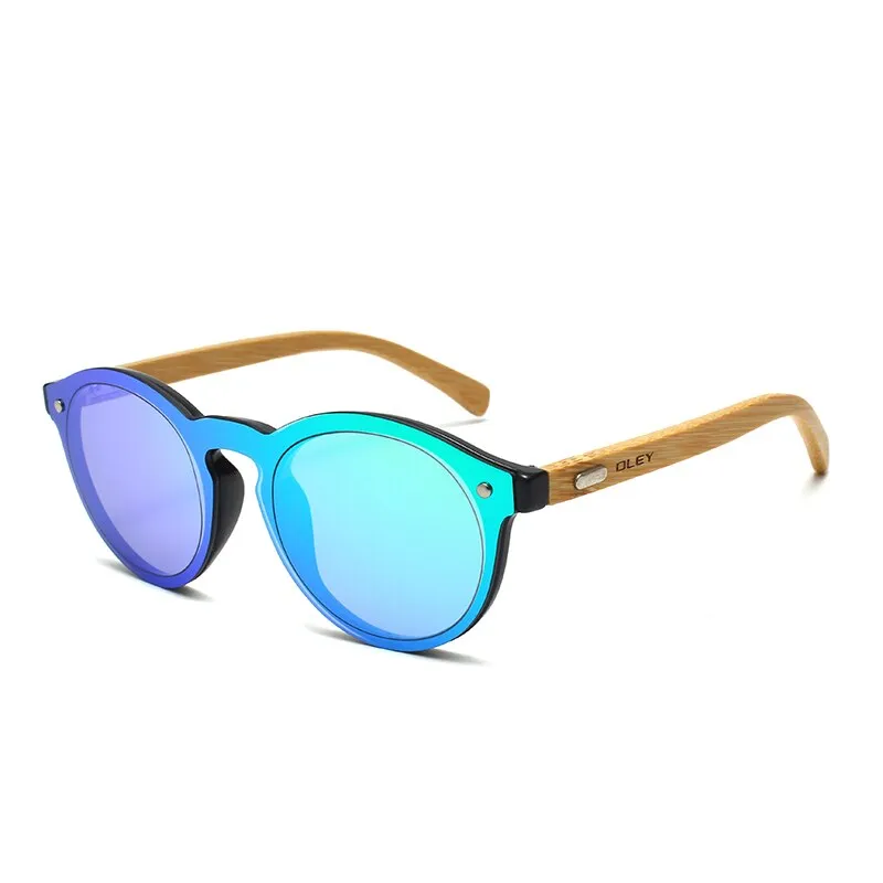 Oley Women's Round Bamboo Leg Color Film Sunglasses Z0479