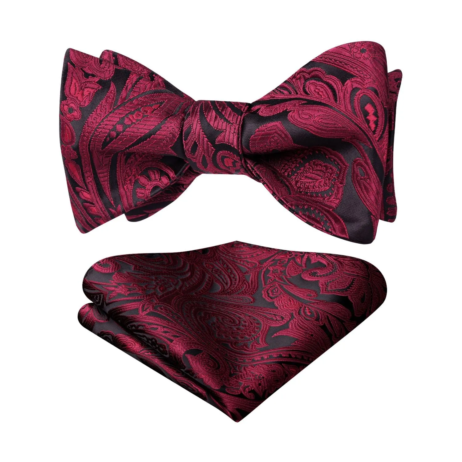 Paisley Bow Tie & Pocket Square - BURGUNDY-4