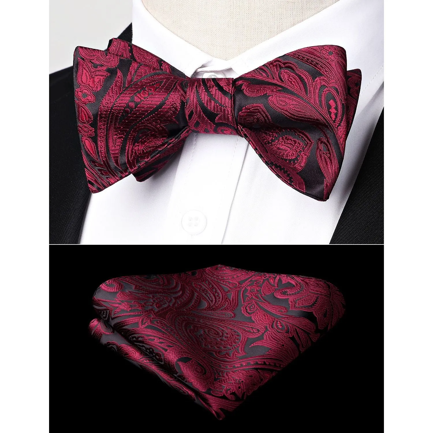 Paisley Bow Tie & Pocket Square - BURGUNDY-4