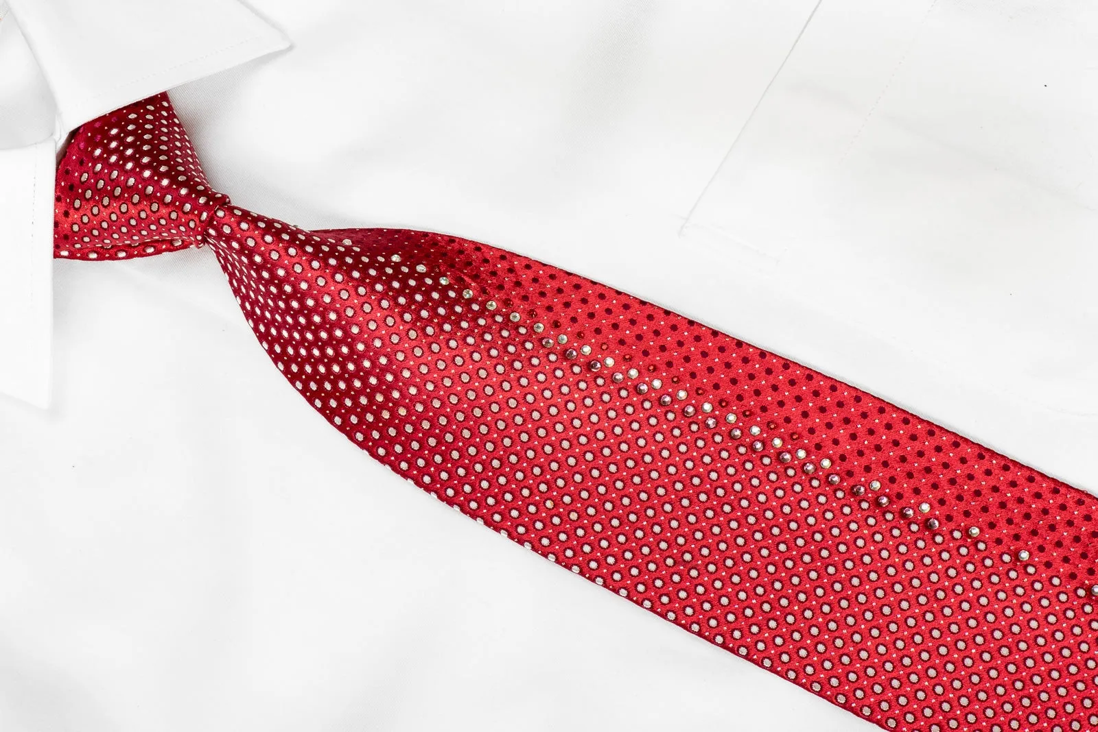 Parkland Men's Crystal Tie Silver Dots On Red With Silver Sparkles