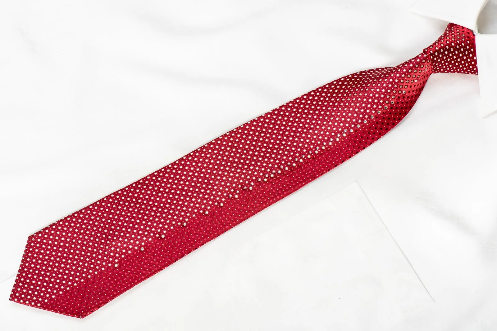 Parkland Men's Crystal Tie Silver Dots On Red With Silver Sparkles