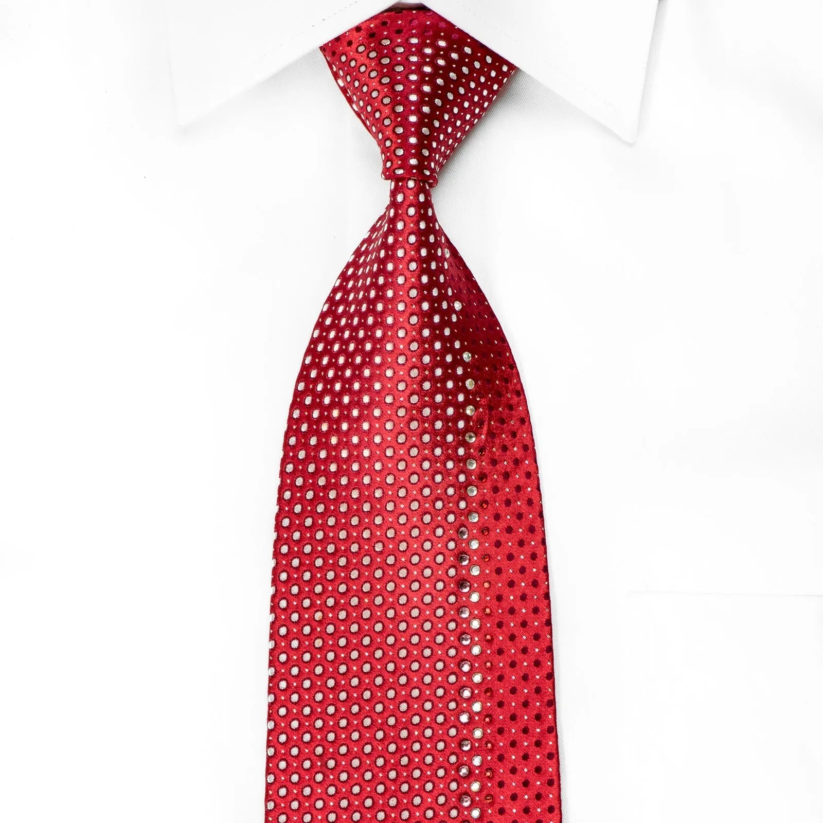 Parkland Men's Crystal Tie Silver Dots On Red With Silver Sparkles