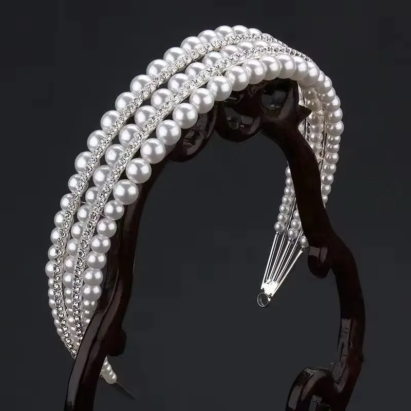 Pearl & Rhinestone 5 Row Racewear Headpiece Headband ( Style 9 )