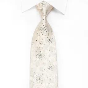 Pierre Cardin Men's Crystal Silk Tie Floral On White With Gold Sparkles