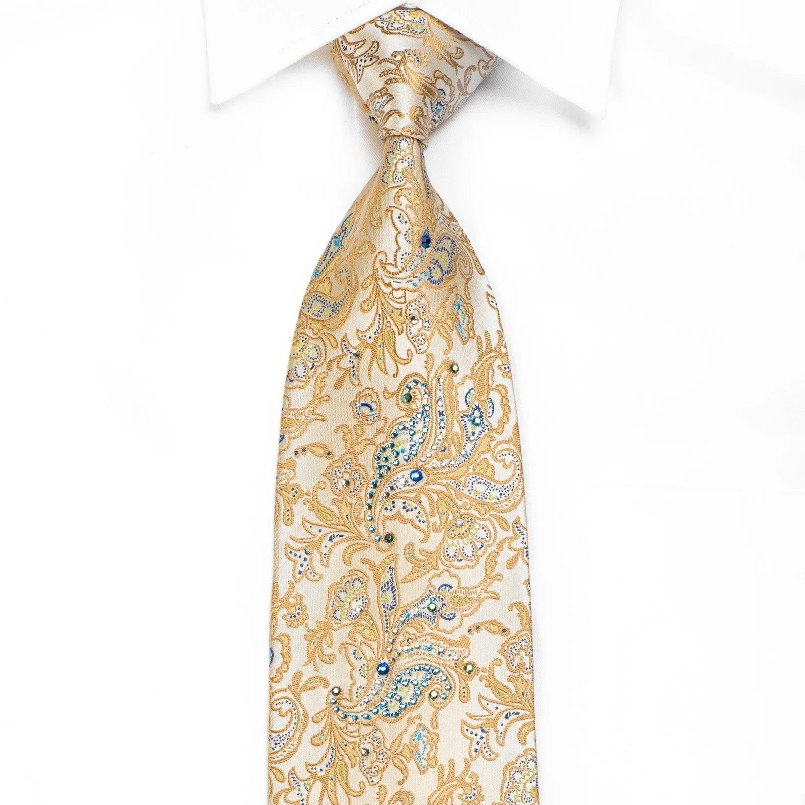 Pierre Cardin Men's Silk Crystal Necktie Acanthus On Golden Cream