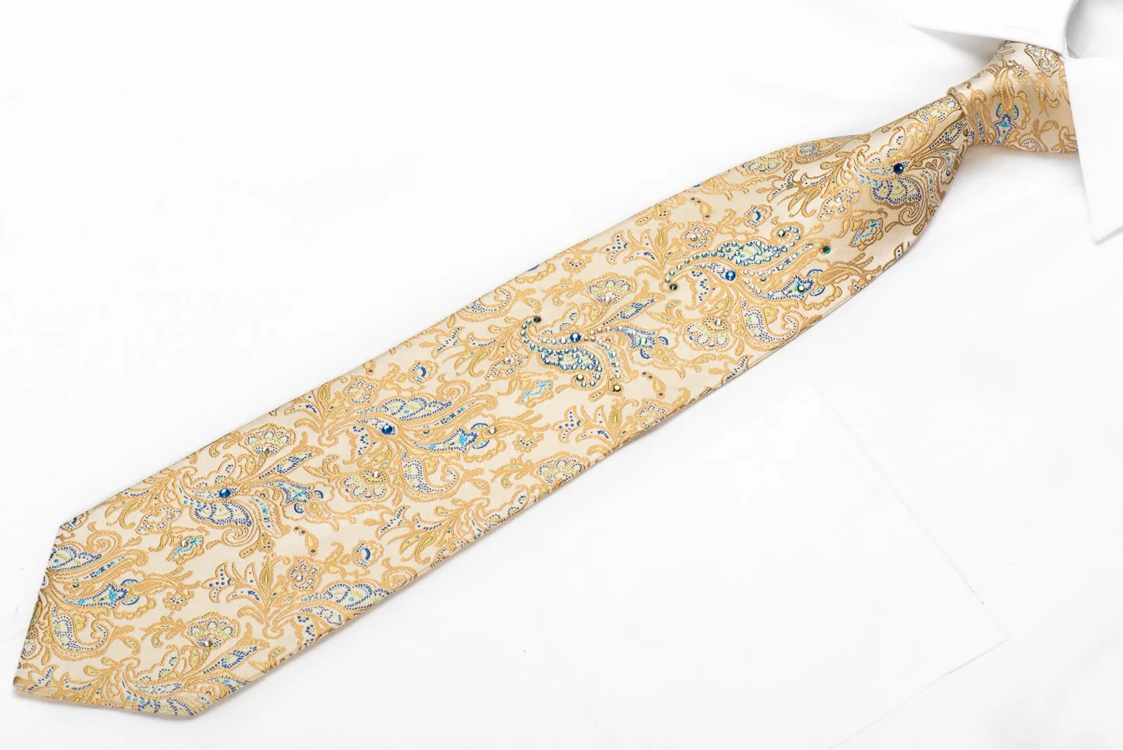 Pierre Cardin Men's Silk Crystal Necktie Acanthus On Golden Cream