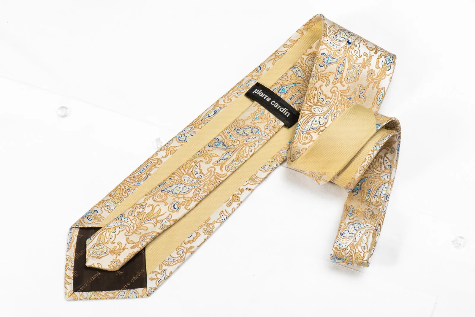 Pierre Cardin Men's Silk Crystal Necktie Acanthus On Golden Cream