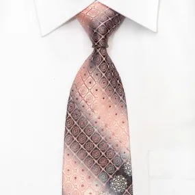 Pierre Cardin Men's Silk Necktie Pink Cartouche On Silver Sparkling With Rhinestones