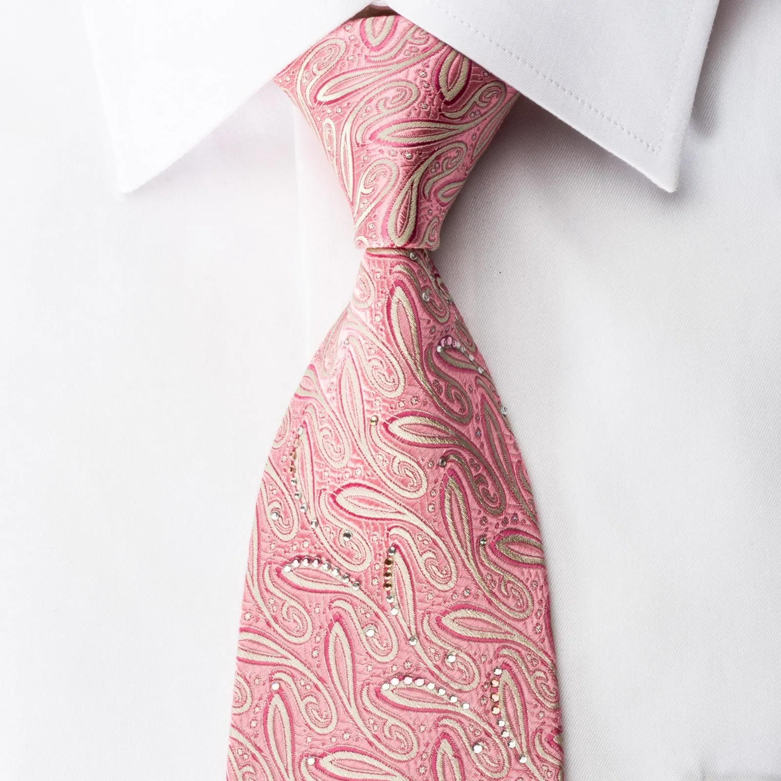 Pierre Cardin Men's Silk Tie Paisley On Pink Sparkling With Rhinestones