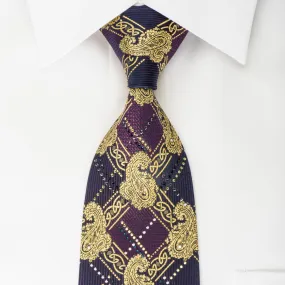 Pierre Cardin Silk Tie Golden Boteh On Purple With Rhinestones & Sparkles