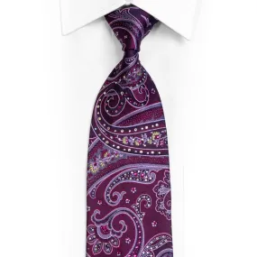 Purple Anthemion Paisley On Navy Rhinestone Silk Necktie