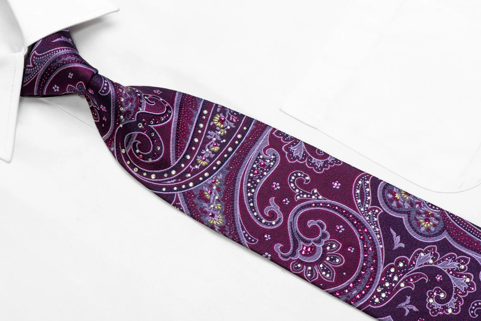 Purple Anthemion Paisley On Navy Rhinestone Silk Necktie