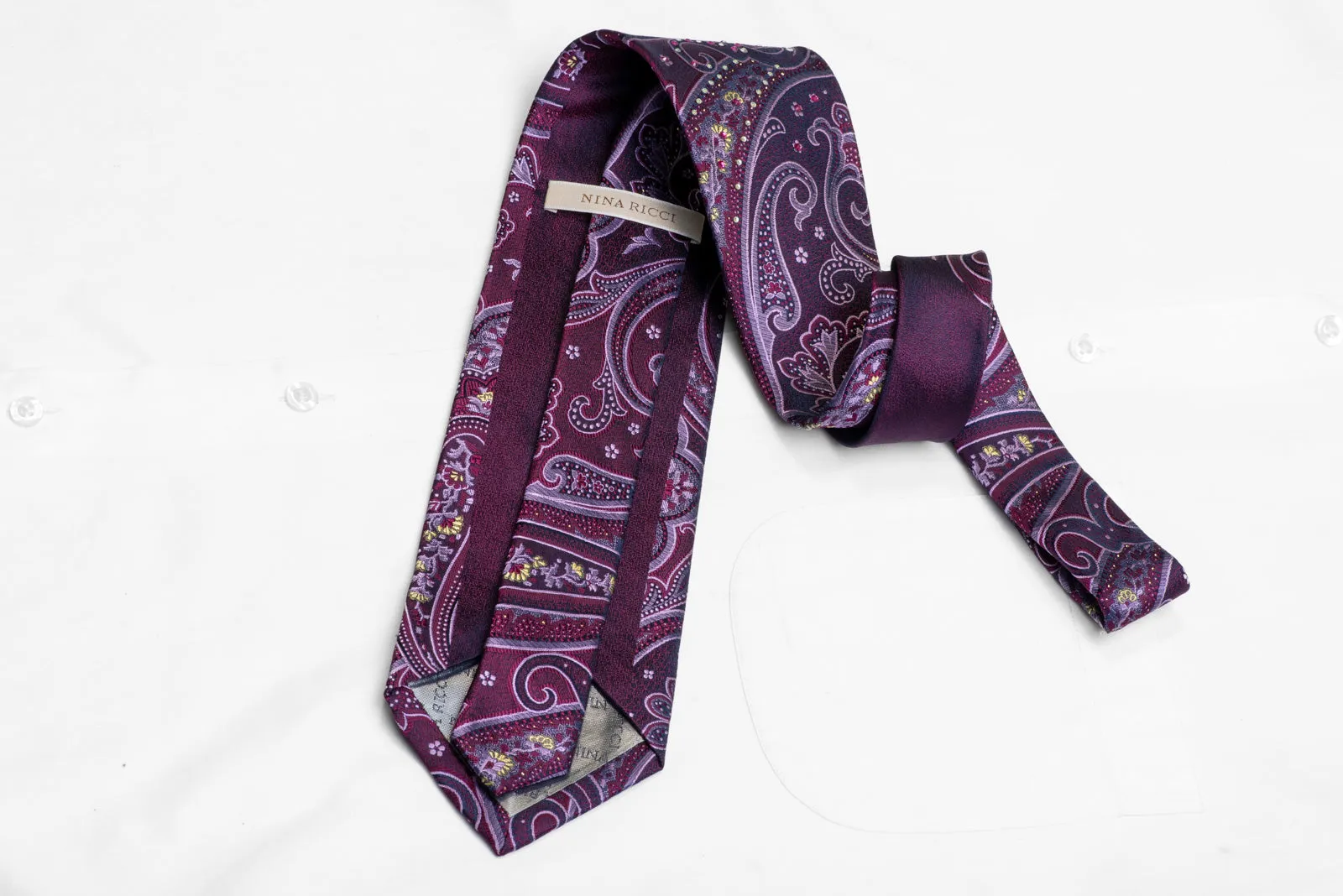 Purple Anthemion Paisley On Navy Rhinestone Silk Necktie