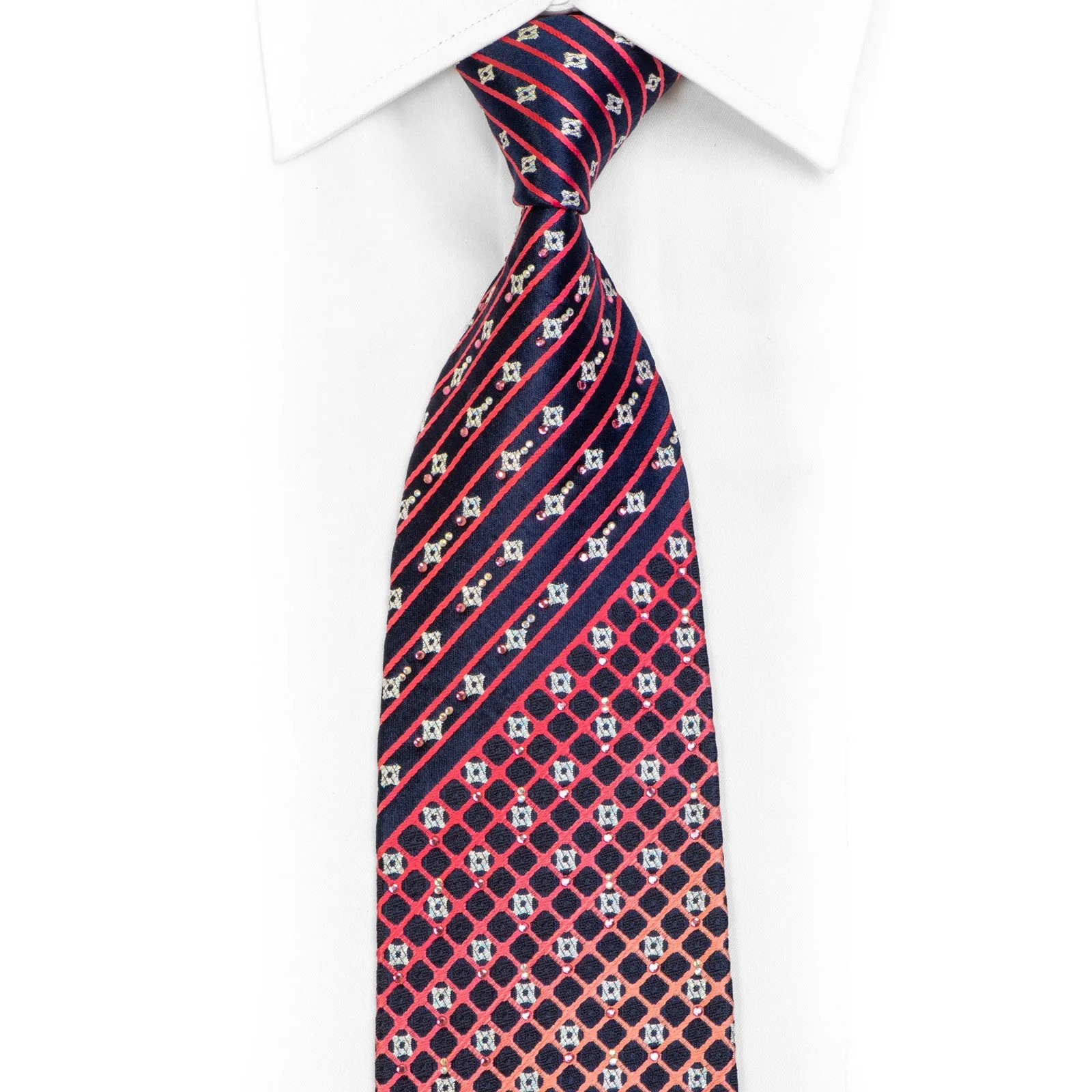 Purple Trellis On Navy Rhinestone Necktie With Silver Sparkles