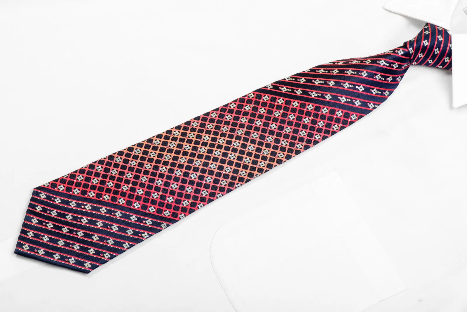 Purple Trellis On Navy Rhinestone Necktie With Silver Sparkles