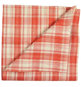 Red Plaid Cotton/Linen Blend Pocket Square