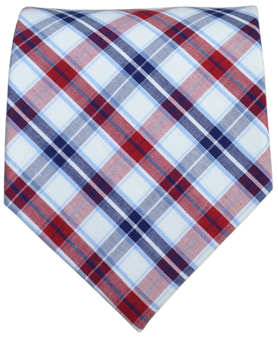 Red, White and Blue Checkered Cotton Necktie